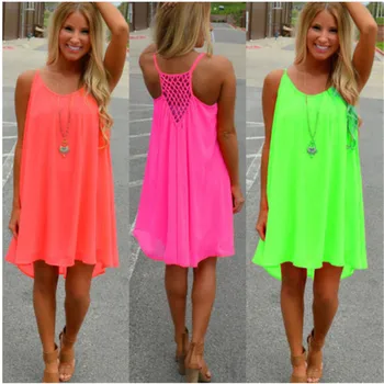 Nice-dame strand kjole fluorescens kvindelige sommeren chiffon kjole voile kvinder kjole sommer stil tøj plus size 14 Farve