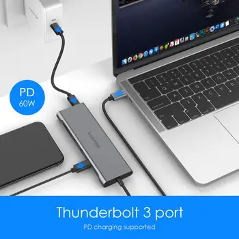 Lange Kabel USB-C-Hub med 4K-HDMI, 2 USB 3.0, 3.5 mm Audio,Type C Opladning Adapter til MacBook Pro 13/15/16 (Thunderbolt-3-Port)