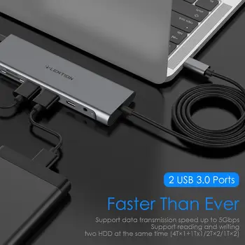 Lange Kabel USB-C-Hub med 4K-HDMI, 2 USB 3.0, 3.5 mm Audio,Type C Opladning Adapter til MacBook Pro 13/15/16 (Thunderbolt-3-Port)