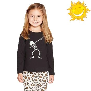 Duppe Kraniet Sjove Lysende T-shirt Kids Fashion Lange Ærmer Glød I Mørke Tøj Toddler Drenge Piger Halloween Noctilucent Tees