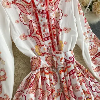 Croysier Maxi Kjoler Til Kvinder 2020 Efteråret Tøj Langærmet Skjorte Kjole Med Bælte Vintage Paisley Print Elegant Lang Kjole