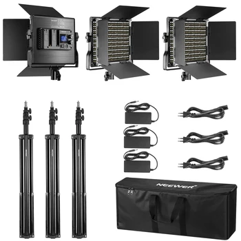 Neewer 3 Pakker 660 LED Video Lys med LCD-Tv med Fotografering Belysning Kit med Stå: Dæmpbar 3200-5600K CRI96+ LED-Panel