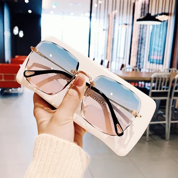 Nye Raffinerede Uindfattede Skære Firkantede Solbriller Til Kvinder Mode Personlighed To-Farve Solbriller Web Kendte Den Samme Tendens, Glasse