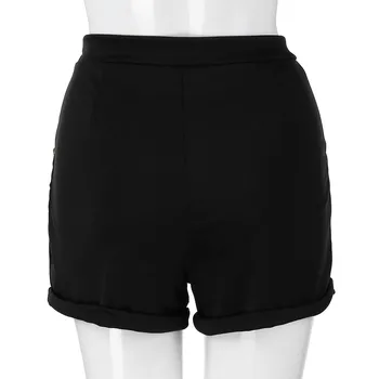Shorts til Kvinder af Høj Talje Slim-Zip Lomme Dekoration Stor Størrelse Solid Farve Knappen Casual