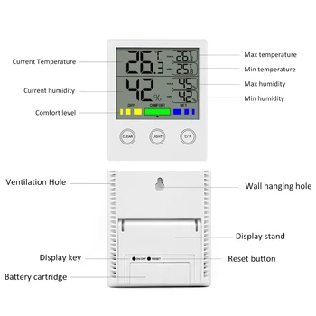 Touch Screen Multifunktions-Termometer Hygrometer LCD Digital Temperatur Luftfugtighed Meter Hjem Indendørs Udendørs hygrometer Thermome