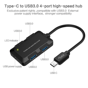 Type c-4 Ports USB Hub USB 3.0-Eksterne Splitter Erstatning for Macbook Pro Telefonen, Tablet-PC Laptop, Desktop