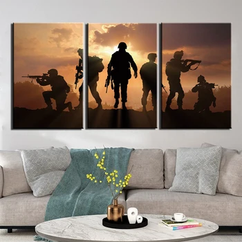 3 Stykker Solnedgang AMERIKANSKE Militær Soldat Trykt Malerier På Lærred Væg Kunst Til Hjemmet Dekorationer Ramme Plakat Billede