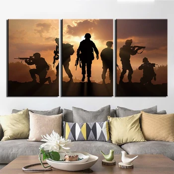 3 Stykker Solnedgang AMERIKANSKE Militær Soldat Trykt Malerier På Lærred Væg Kunst Til Hjemmet Dekorationer Ramme Plakat Billede