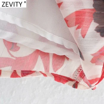 Zevity Nye Kvinder Mode O Hals Blomster Print Pathcwork Chiffon Bluse med Smock Kontor Damer Læg Shirts Smarte Blusas Toppe LS7373