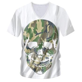 OGKB 2019 Sommer Toppe Cool V Neck t-shirt Print Camouflag 3D-T-shirt Kraniet Casual T-Shirts Til Kvinder/mænd Workout Fitness Tees 7xl