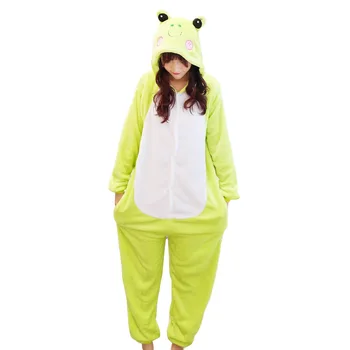 Cosplay Kigurumi Voksen Pyjamas Frog Onesies Vinter Hætteklædte Buksedragt Halloween Kostumer Til Kvinder, Mænd Nattøj