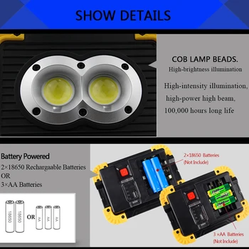 LED Flood Light USB-Genopladelige COB Bærbare Lanterne 18650 Batteri Drevet Led Spotlight Udendørs Camping Telt Lettere Power Bank