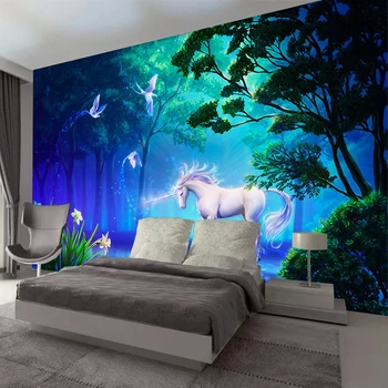Brugerdefinerede Foto Tapet Stue med Sofa, TV Baggrund vægdekoration Maleri Skov Unicorn Store Vægmaleri Tapet Til Vægge 3D