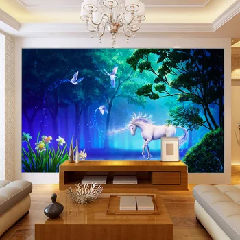 Brugerdefinerede Foto Tapet Stue med Sofa, TV Baggrund vægdekoration Maleri Skov Unicorn Store Vægmaleri Tapet Til Vægge 3D