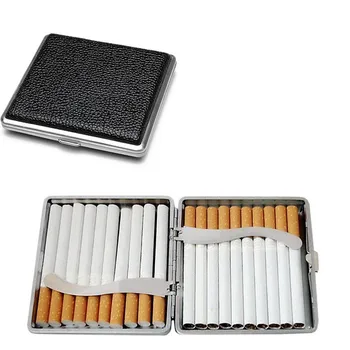 Sort Læder Cigaret, Cigar Lomme-Box Tilfælde Metal Ramme Tobak 20pcs Cigaret Røg Indehaveren Storage Container Tilfælde Tegnebog