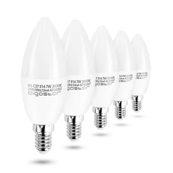 Aigostar - LED-C37 stearinlys pærer， E14， 7W svarende til 52W elpærer， 270°， 490 lm， CRI≥80，3000K varm lys ,25000h