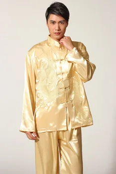 Nye Guld Broderi Dragon Kinesiske Mænd Rayon Kung Fu Passer Traditionelle Tai Chi Sæt Wu Shu Uniform S M L XL XXL M051-1