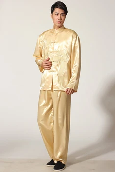 Nye Guld Broderi Dragon Kinesiske Mænd Rayon Kung Fu Passer Traditionelle Tai Chi Sæt Wu Shu Uniform S M L XL XXL M051-1