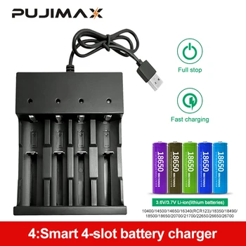 PUJIMAX 18650 batteri oplader LED 4slots Smart opladning 26650 21700 14500 26500 22650 26700 Li-ion Genopladeligt Batteri-oplader
