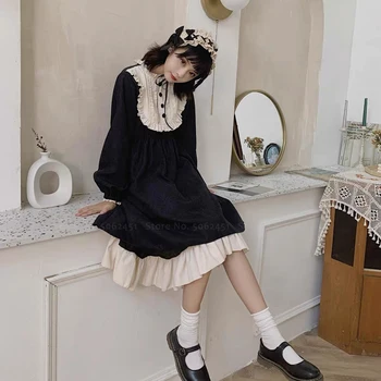 Gothic Retro Piger Lolita Blonder Tea Party Dress Anime Cosplay Kvinder Prinsesse Langærmede Kjoler Japansk Op Kawaii Sød Kostume