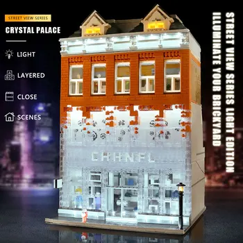 Skimmel King byggesten MOC streetview lys AMSTERDAM Crystal Palace Model sætter Mursten Børn Pædagogisk Legetøj Julegaver