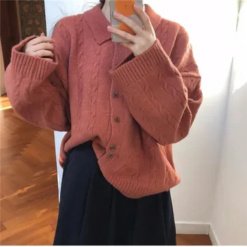 Efteråret Strikket Dame To Delt Sæt 2020 Vinter Varm Sweater Passer Vintage Langærmet Cardigan Kvindelige Midi-Plisseret Nederdel Sæt