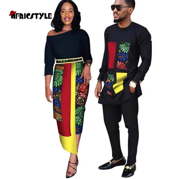 2020 afrikanske kjoler til par Afrikanske Kjoler til Kvinder Frakke sæt Elsker Par Tøj Print Lang Kjole wyq414