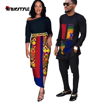 2020 afrikanske kjoler til par Afrikanske Kjoler til Kvinder Frakke sæt Elsker Par Tøj Print Lang Kjole wyq414