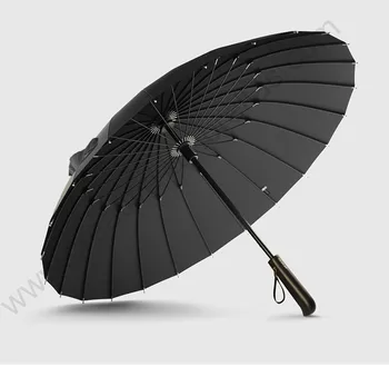 100cm hånd åbne anti-thunder 24 glasfiber ribber solid antik træ-business-paraply kommercielle manual stick vindtæt parasol