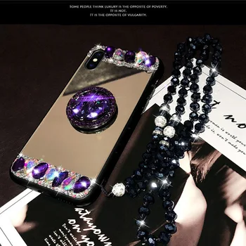 Kvinder Rhinestone Diamant-Spejl Makeup taske Til iPhone 11 Pro Max antal XR XS Max X 6S 7 8 Plus Tilfældet Med Finger Ring glas Rem