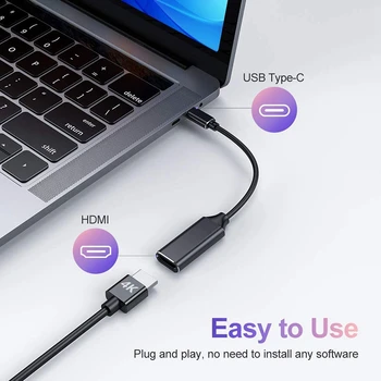 USB-C til HDMI-Adapter, 4K-HDMI-Kabel-TV-Adapter til Samsung Galaxy /Huawei Mate 20 P20 Pro Type-C til USB-HDMI