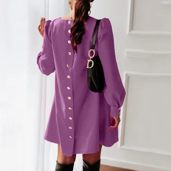Foråret Womens Fashion Dress 3XL Plus Size Kvinde-Knappen Solid langærmet Mini Kjole harajuku Daglige Slid femme Tøj платье