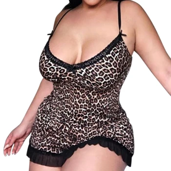5XL Store Størrelse Kvinder, Sexet Lingeri Et stykke Bodysuit Porno Leopard Print Nattøj Undertøj Teddy Nattøj Nightdress