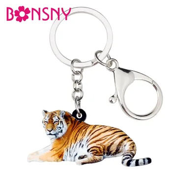 Bonsny Akryl Elegante Jungle Tiger Nøgleringe Nøgleringe Ringe Vilde Dyr, Smykker Til Kvinder, Piger Taske Pung Charms Vedhæng