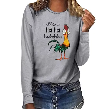 Det er En Hei Hei Cock Udskrivning langærmet T-shirts Kvinder Efterår og Vinter T-Shirt til Kvinder Sjove Hvid Rund Hals Harajuku bedste Kvindelige