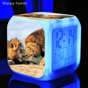 [Wanpy Familie] Konge Lion LED Farve Skiftende Vækkeur Til børneværelset Sengen Desktop Digital Vækkeur