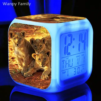 [Wanpy Familie] Konge Lion LED Farve Skiftende Vækkeur Til børneværelset Sengen Desktop Digital Vækkeur