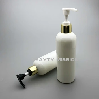SKØNHED MISSION 300ml 20pcs/masse hvide guld krave lotion pumpe shampoo flaske containere i forbindelse med kosmetiske midler emballage tom pet-flaske