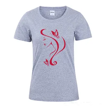 Ny stil Skønhedssalon Pige Ansigt med Sommerfugl printet skjorte kvinder bomuld kortærmet o-neck T - shirt Afslappet Toppe Plus Størrelse