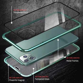 Magnetisk Privatliv Dobbelt Glas cover til iPhone 11 6 6S 7 8 X XR Anti Spion Metal Magnet cover til iPhone XS 11 Pro Max 6 6S 7 8 Plus