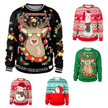 Ugly Jul Sweater snemand Til gave Santa rensdyr Pullover Dame Herre 3D-Trøjer og Trøjer, Toppe Efterår og Vinter Tøj