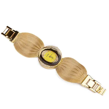 Mesh bælte kvinder watch oval guld armbånd legering kvarts ur kjole rhinestone kvinders ure, engros-ure og armbånd