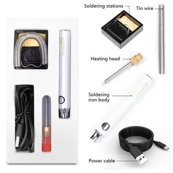 Bærbare USB-Opladning, loddekolbe 5V 8W Justerbar Temperatur Elektrisk loddekolbe Kit Lodning Stå Solderng Wire