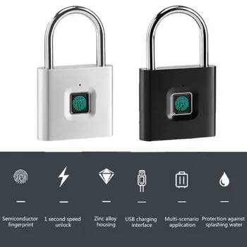 Sikkerhed Zink Legering Metal Fingeraftryk Nøglefri Låse Døren Biometriske Smart Elektronisk Hængelås Anti-tyveri Vandtæt Smart Hængelås