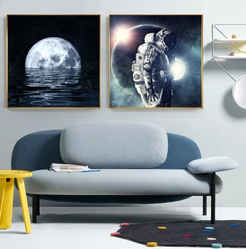Plads Astronaut Planet Lærred Maleri Moon Eclipse Plakater Og Print Moderne Kunst På Væggene Billede Til Stuen Studio Midtergangen Indretning
