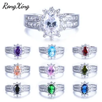 RongXing Sølv Farve Charme Flerfarvet Birthstone Ringe, Kvinder Mode Smykker Lilla/Rød/Blå Zircon Ring RW0423