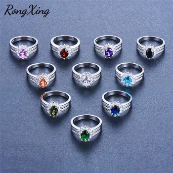 RongXing Sølv Farve Charme Flerfarvet Birthstone Ringe, Kvinder Mode Smykker Lilla/Rød/Blå Zircon Ring RW0423
