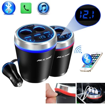 TF/Micro SD-Musik-MP3-Afspiller, Bluetooth Car Kit FM Transmitter Håndfri cigartænder-Adapter Splitter 3 Ports USB-Oplader