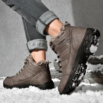 Udendørs vandtæt mænd sne støvler, Non-slip mænd sneakers Slid-resistente mænd vandreture sko Plus fleece varm bomuld støvler Størrelsen 40-48