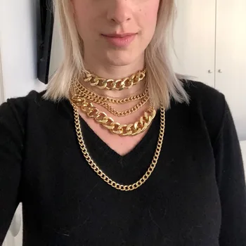 Bls-mirakel Halskæde 2019 Nyt For Kvinder Girl Guld Farve, Multi-Lag Aluminium Tyk Kæde Chunky Halskæde Smykker Engros